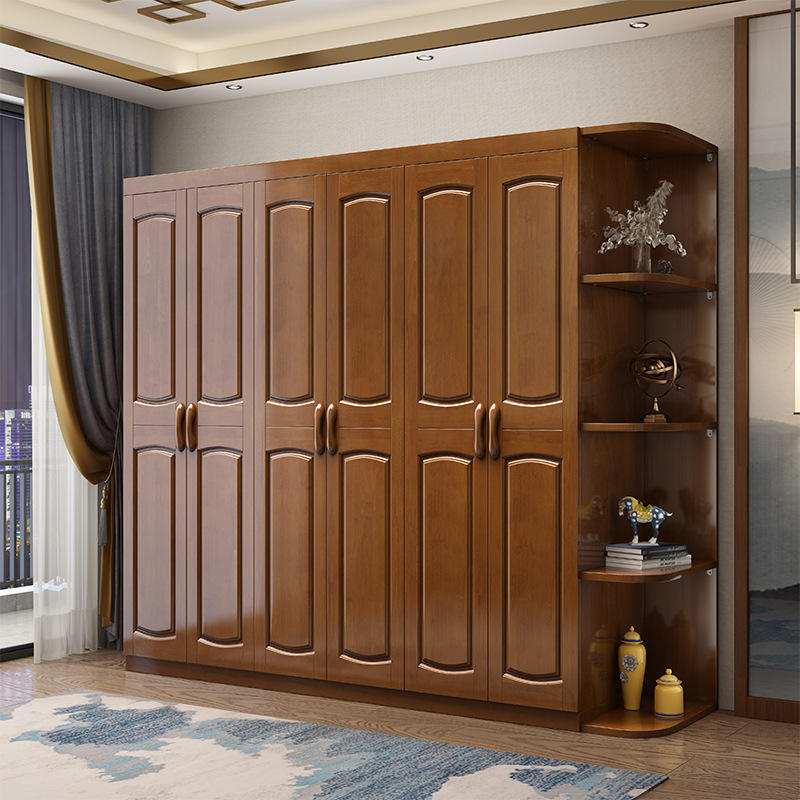 Modern Chinese Solid Wood Oak Wardrobe New All Solid Wood Pairs of Doors Wooden Three Four Five Doors for Bedroom Living Room