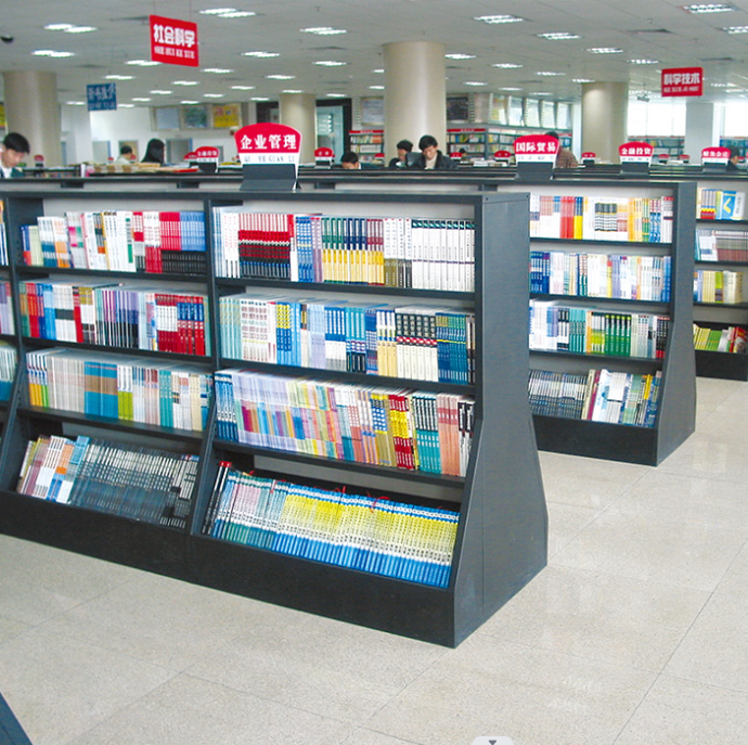 Simple Design Wooden Bookcase Display Rack Double Side Books Storage 4 Tier Bookshelf Magazine Rack