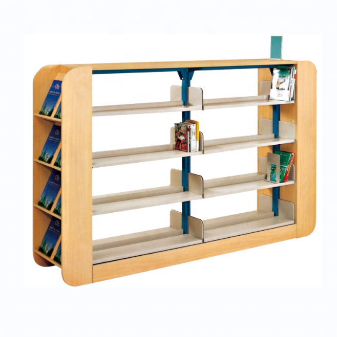 Simple Design Wooden Bookcase Display Rack Double Side Books Storage 4 Tier Bookshelf Magazine Rack
