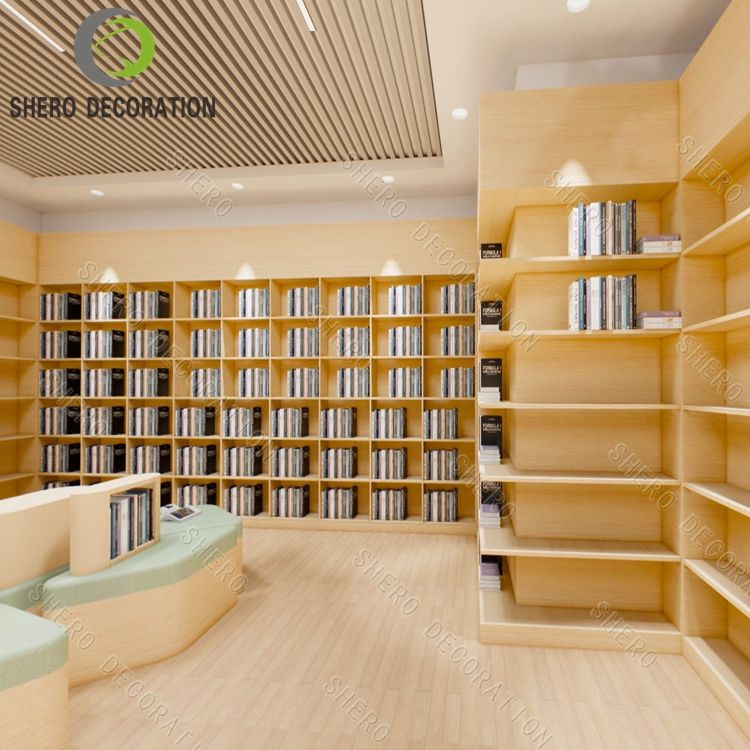 Custom Modern Curved Library Interior Design Commercial Wood Book Shelf Stand Cute Kids Miniature Bookstore Furniture for School