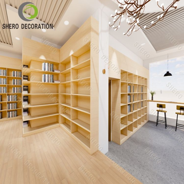 Custom Modern Curved Library Interior Design Commercial Wood Book Shelf Stand Cute Kids Miniature Bookstore Furniture for School