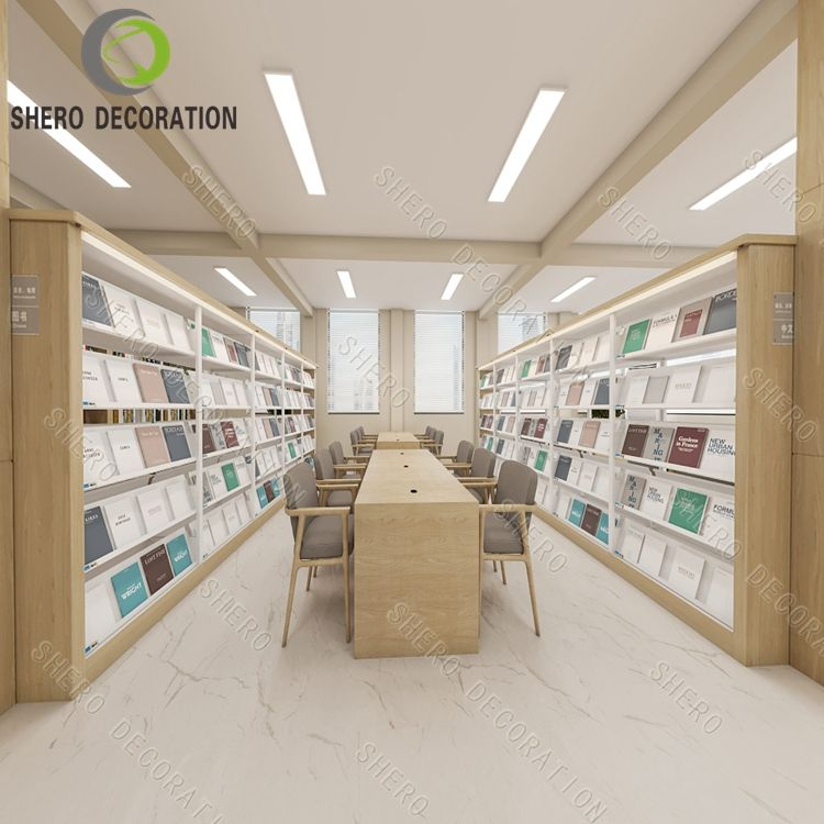 High End Shop Design Showcase Shelves Fixtures Modern Bookstore Books Library Design School Library Furniture