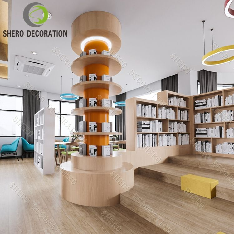 High End Shop Design Showcase Shelves Fixtures Modern Bookstore Books Library Design School Library Furniture