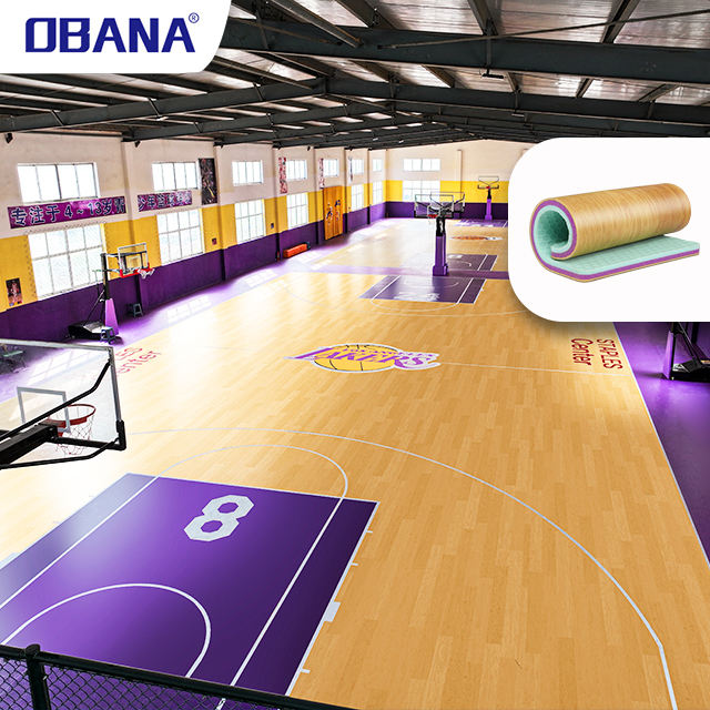3D Model Design Indoor Adhesive Vinyl Wood Grain Sports Pvc Flooring Roll 4.5mm Basketball Court Carpet Pvc Floor Mat