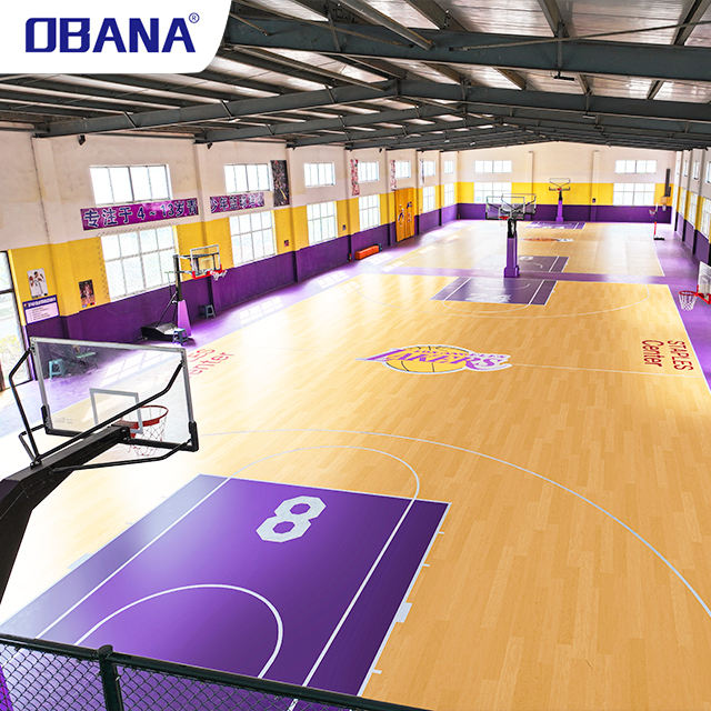 3D Model Design Indoor Adhesive Vinyl Wood Grain Sports Pvc Flooring Roll 4.5mm Basketball Court Carpet Pvc Floor Mat