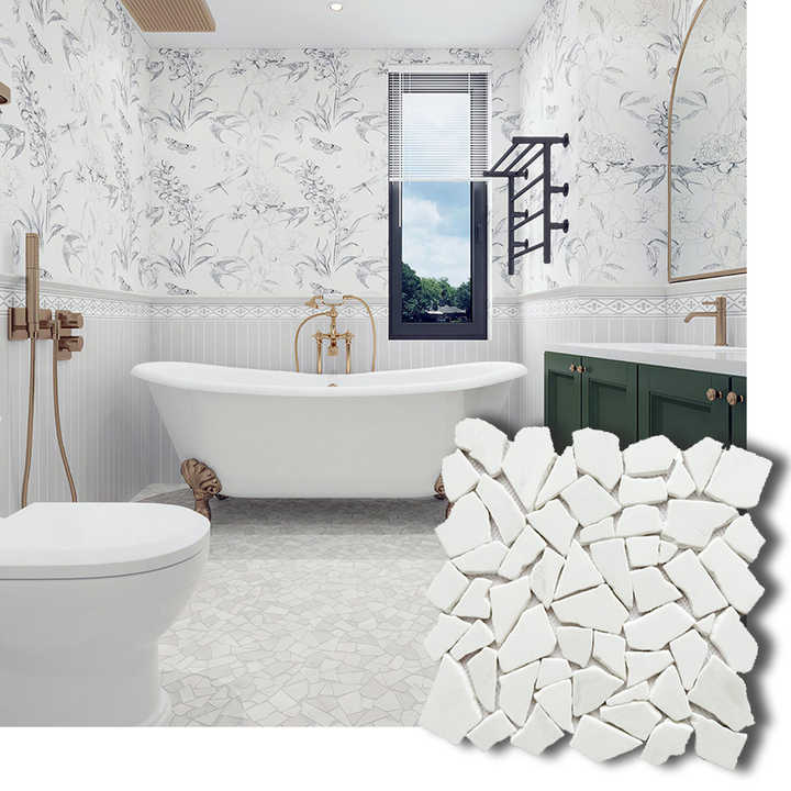 Modern Anti-Slip Natural Stone Marble Mosaic Tiles for Outdoor Use for Floor Wall Backsplash Foyer Dining Room Bathroom Toilet
