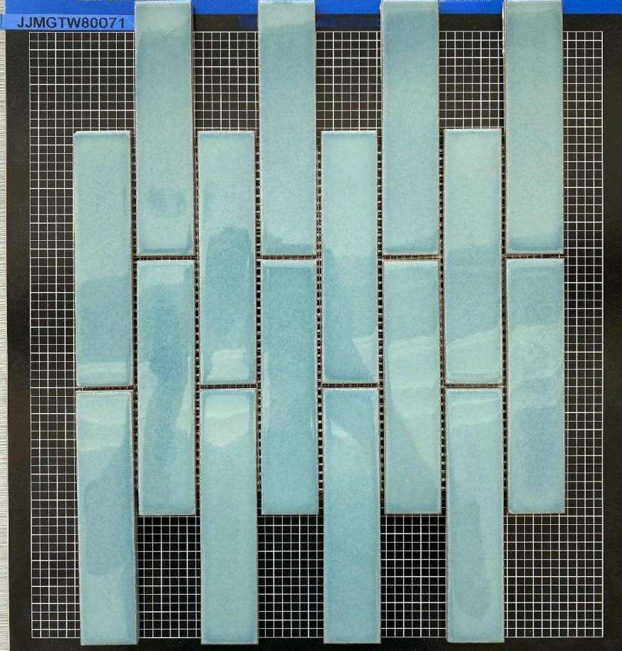 Modern Classic Green Marble Mosaic Tiles 295x280mm Square Pattern Strip with Glossy Finish for Bathroom Kitchen Hotel Interiors