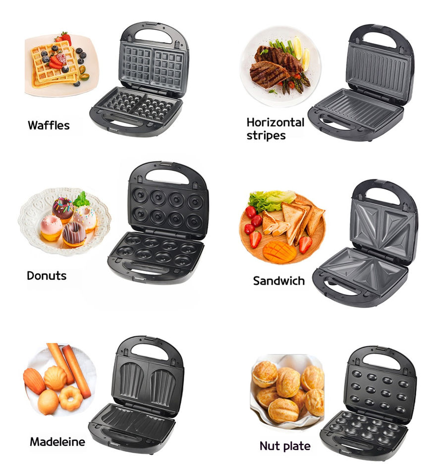 6 in 1 Electric Non Stick Detachable Grill Griller 2 Slices Snack Mini Waffle Maker Professional Sandwich Panini Maker