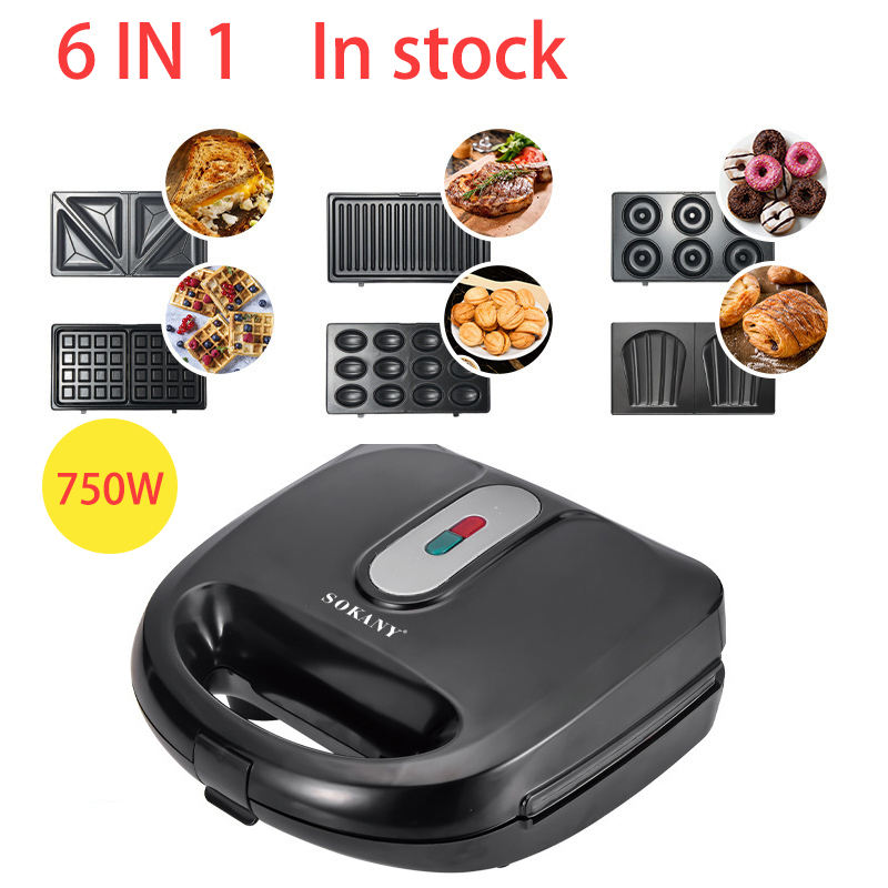 6 in 1 Automatic Multifunctional Hot Electric Classic Egg Bubble Waffle Maker Machine Custom Iron Belgium Waffle Maker