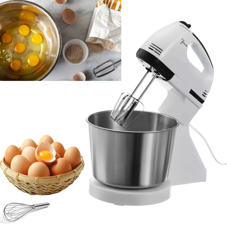 7 Speed Powerful 300W Mixer With Stainless Steel Bowl Stand Mixer With Dough Hooks Electric Hand Food Mixer