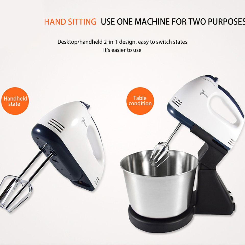 7 Speed Powerful 300W Mixer With Stainless Steel Bowl Stand Mixer With Dough Hooks Electric Hand Food Mixer