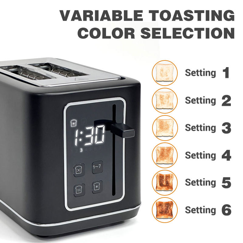 Smart LED Display 2 Slice Toaster Automatic 7 Browning Settings Bread Toaster with Countdown Function