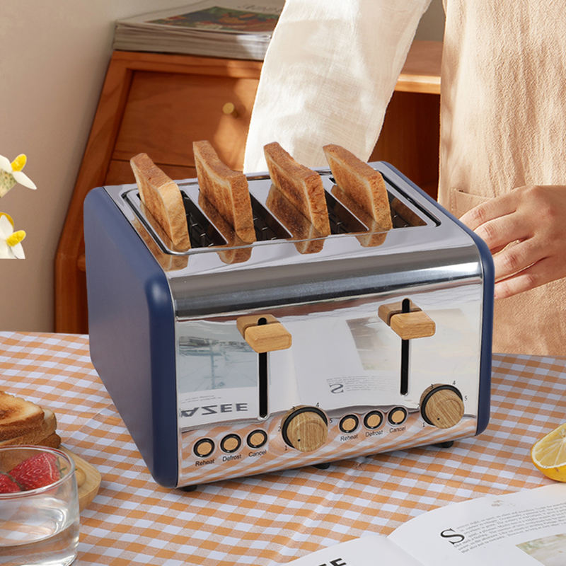Retro 4 Slices Bread Toaster with 6 Degree Browning Setting Auto Pop up Stainless Steel Toaster
