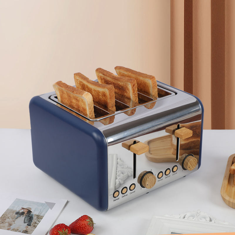 Retro 4 Slices Bread Toaster with 6 Degree Browning Setting Auto Pop up Stainless Steel Toaster