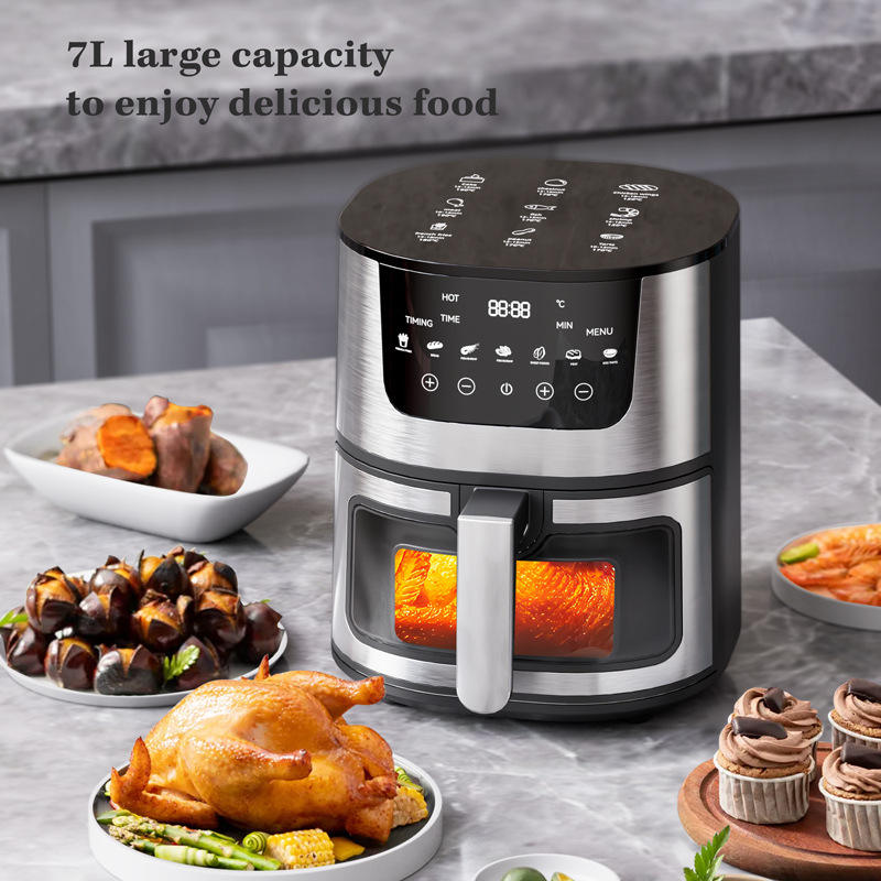 Large Capacity 7L Automatic Household Air Fryer Oven Visual Stainless Steel Digital Intelligent Baking Cooking Multifunctional