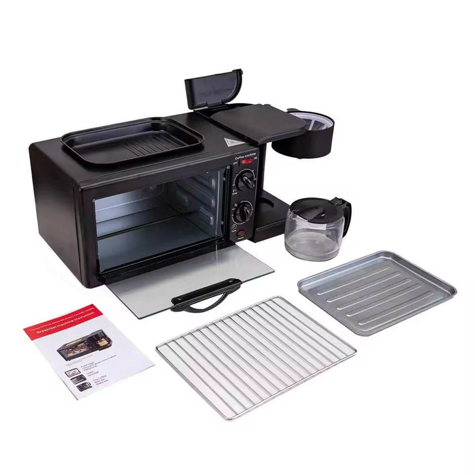 Hot Sale Automatic Multifunction 3 in 1 Breakfast Sandwich Maker with Coffee Cup Frying Pan Toaster Oven Together