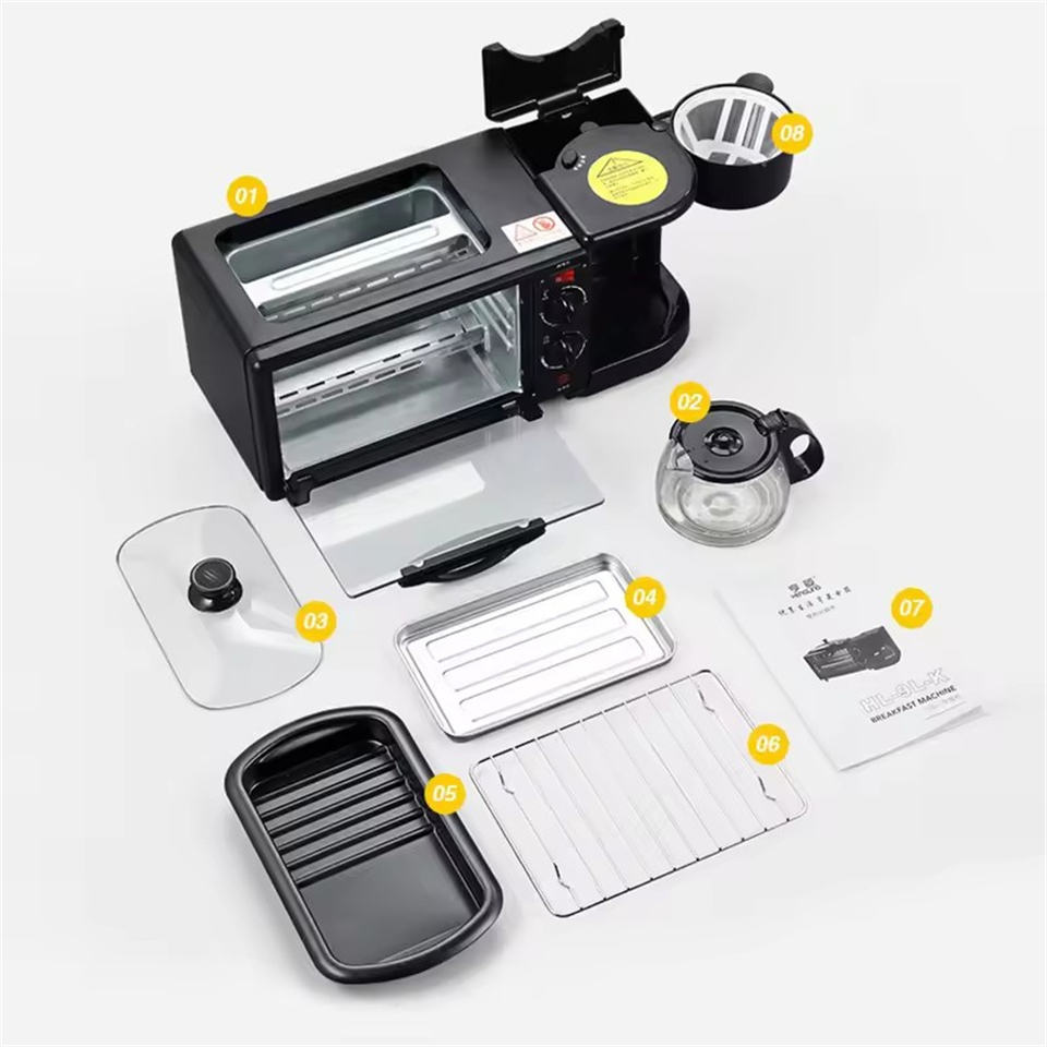 Hot Sale Automatic Multifunction 3 in 1 Breakfast Sandwich Maker with Coffee Cup Frying Pan Toaster Oven Together