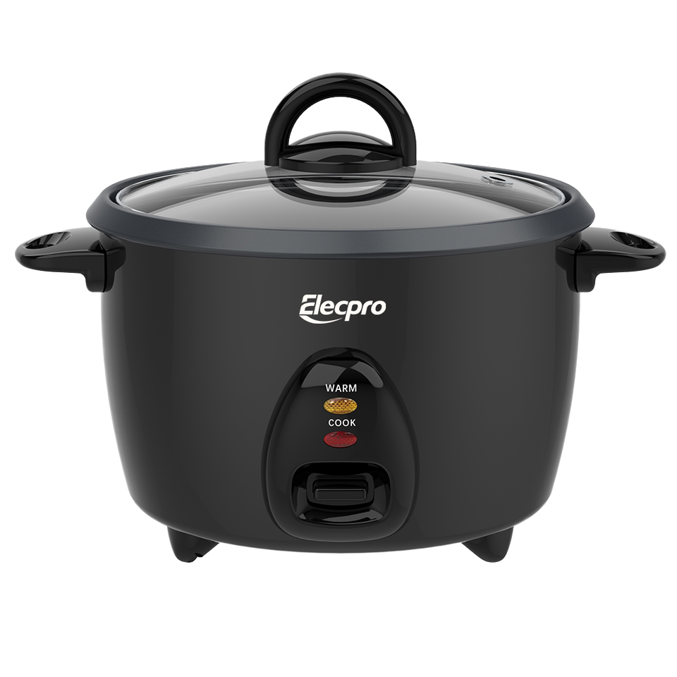 400W Small Mini Electric Drum Rice Cooker 2.5L EU Plus Black 0.7mm Non-Stick Coating Inner Pot Glass Lid Household Measuring Cup