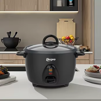 400W Small Mini Electric Drum Rice Cooker 2.5L EU Plus Black 0.7mm Non-Stick Coating Inner Pot Glass Lid Household Measuring Cup