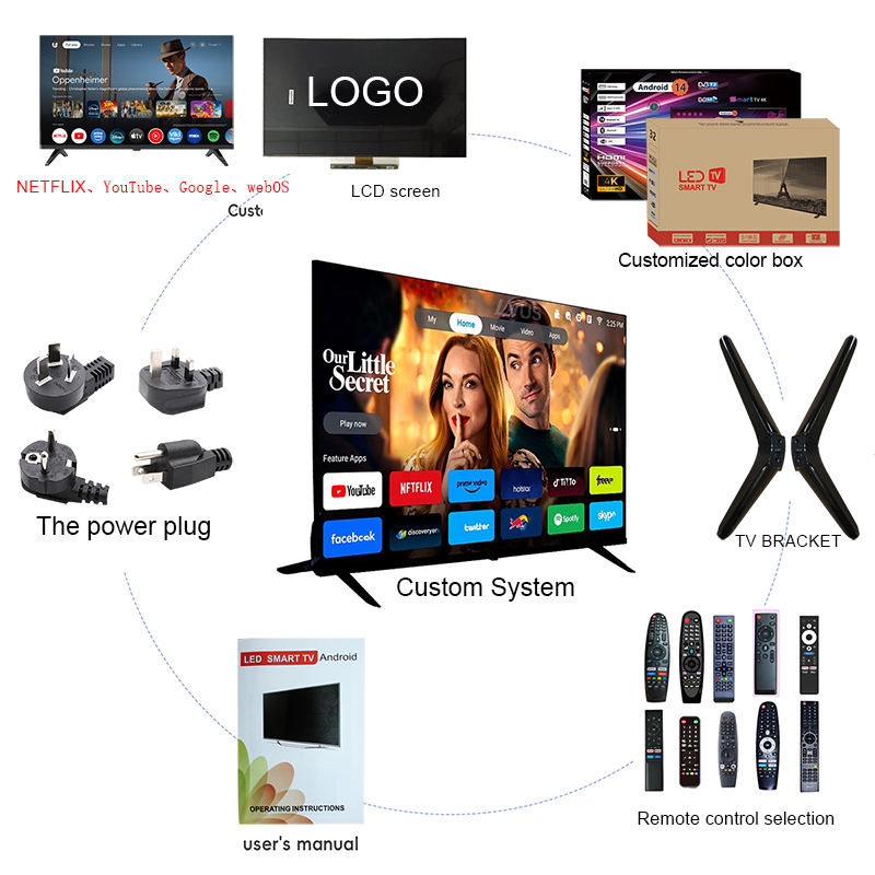 Factory Price 4K 55 65 Inch Frameless Smart TV UHD 4K LED TV Television Flat Screen TV