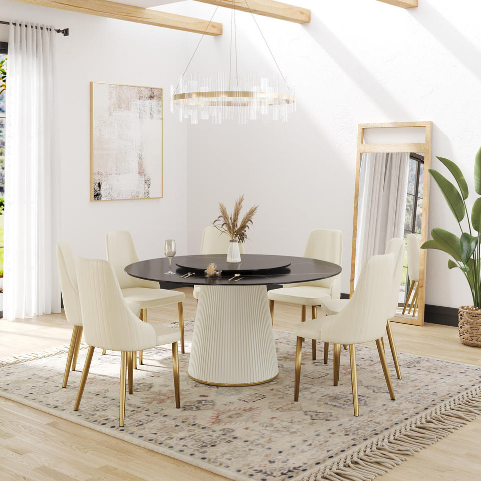Voxhome Luxury Round Dining Table & Chairs Modern Simple Design for Small Household or Apartment Hot Selling