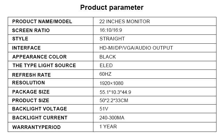 Factory Supply Price PC LCD Computer Monitor 22 Inch Led Display Monitors Desktop
