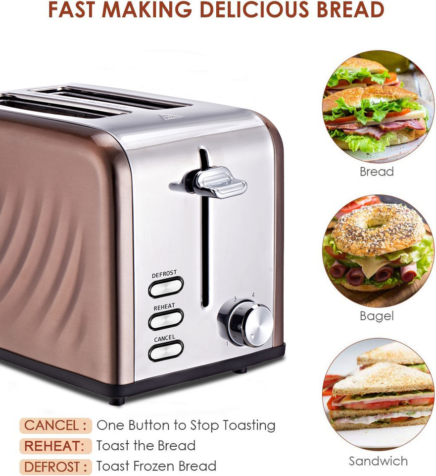 OEM Stainless Steel Electric 2-Slice Bread Toaster with Extra Wide Slot for Household & Hotel Use