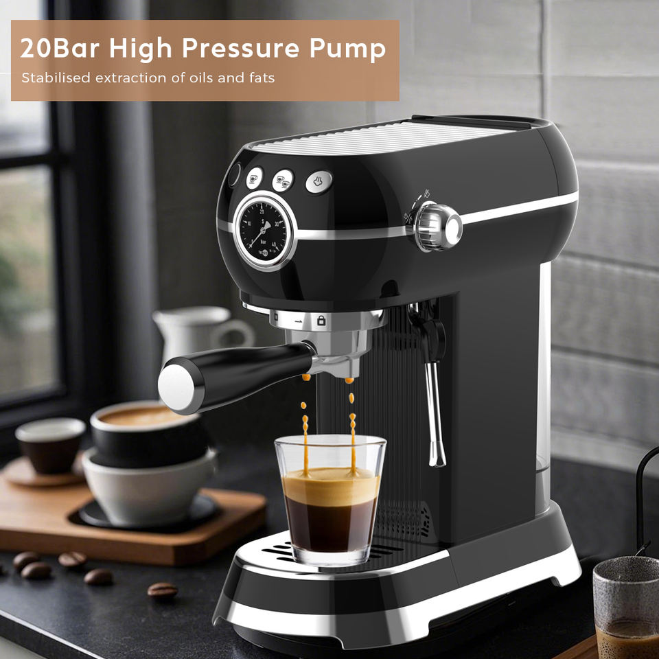 Professional 1350W Stainless Steel Espresso Machine Retro Style 20Bar Semi-Automatic Coffee Maker for Household Electric Source