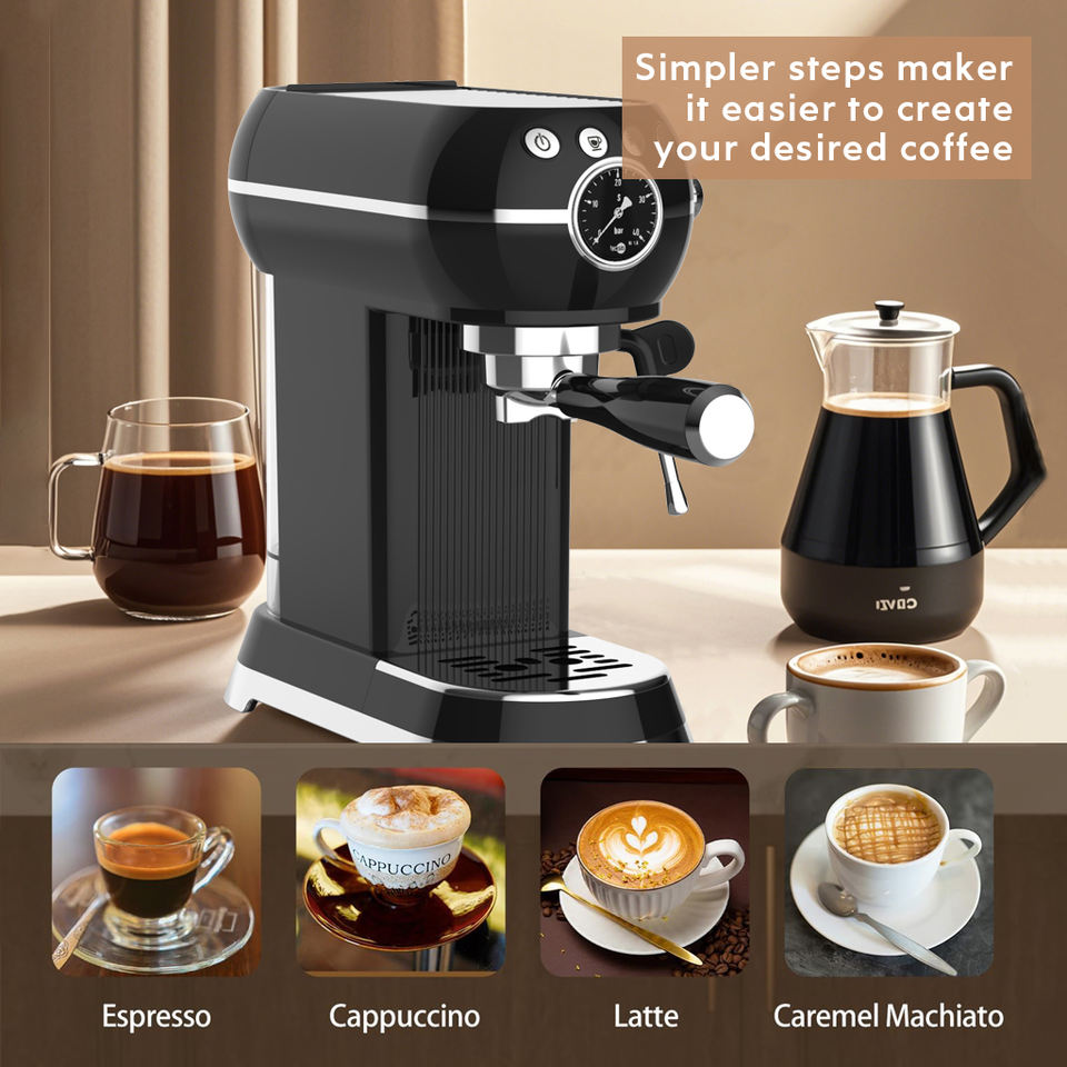Professional 1350W Stainless Steel Espresso Machine Retro Style 20Bar Semi-Automatic Coffee Maker for Household Electric Source