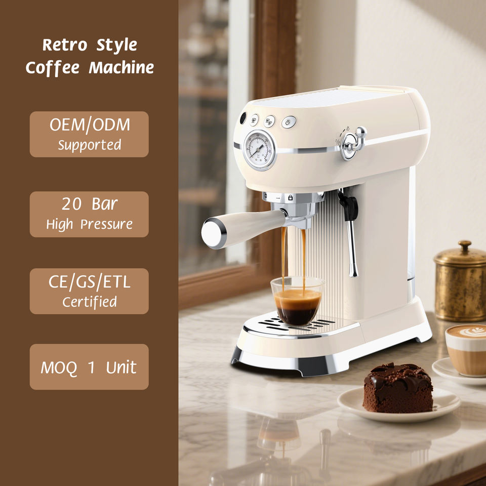 20Bar Pump Retro Style Espresso Machine Stainless Steel Household Coffee Maker with Optional Capsule Portafilter for Hotels