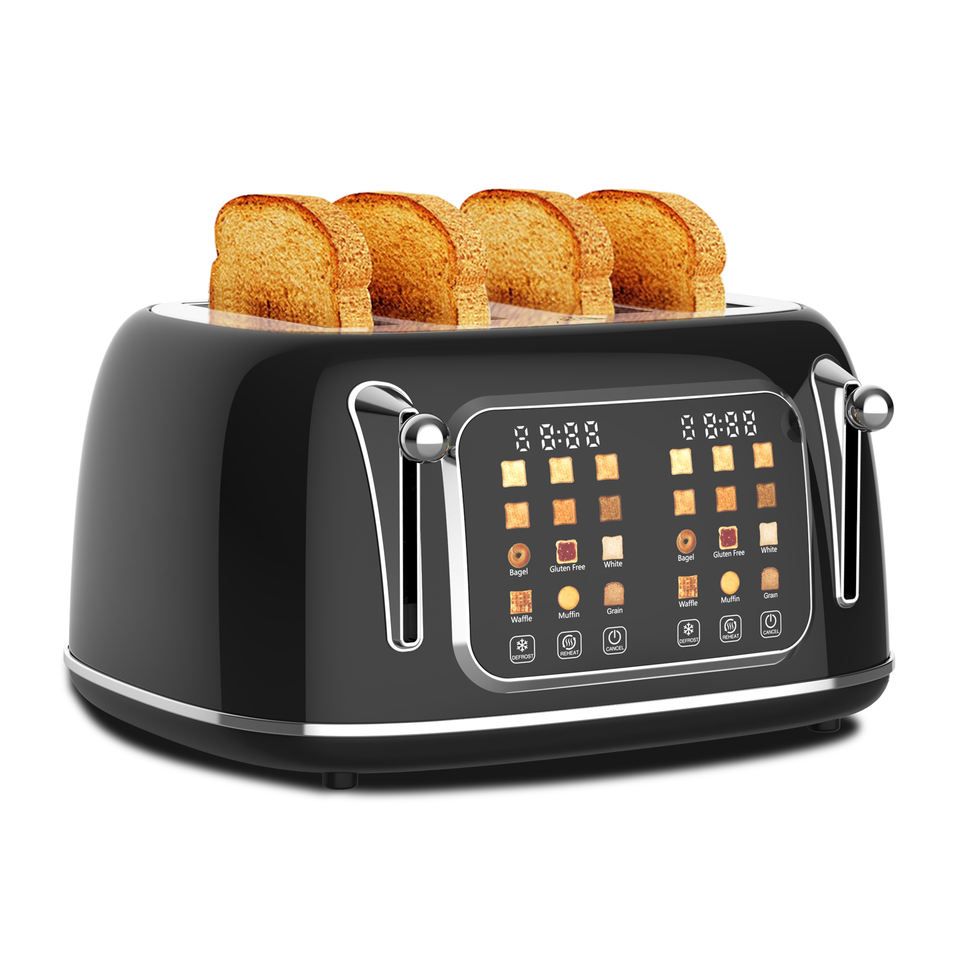 4 Slice Toaster with Touch Screen Control Electric Stainless Steel Smart Bread Toasters with 6 Bread Types Bagel Muffin Waffle