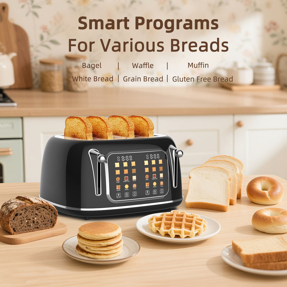 4 Slice Toaster with Touch Screen Control Electric Stainless Steel Smart Bread Toasters with 6 Bread Types Bagel Muffin Waffle