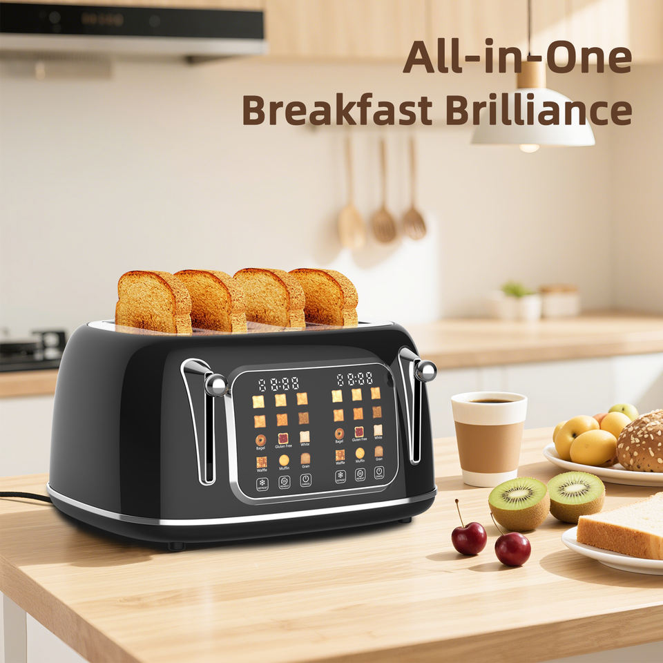 4 Slice Toaster with Touch Screen Control Electric Stainless Steel Smart Bread Toasters with 6 Bread Types Bagel Muffin Waffle