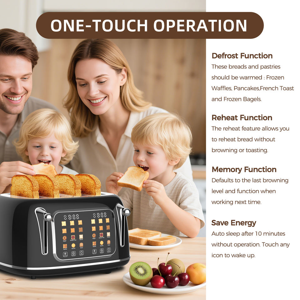 4 Slice Toaster with Touch Screen Control Electric Stainless Steel Smart Bread Toasters with 6 Bread Types Bagel Muffin Waffle