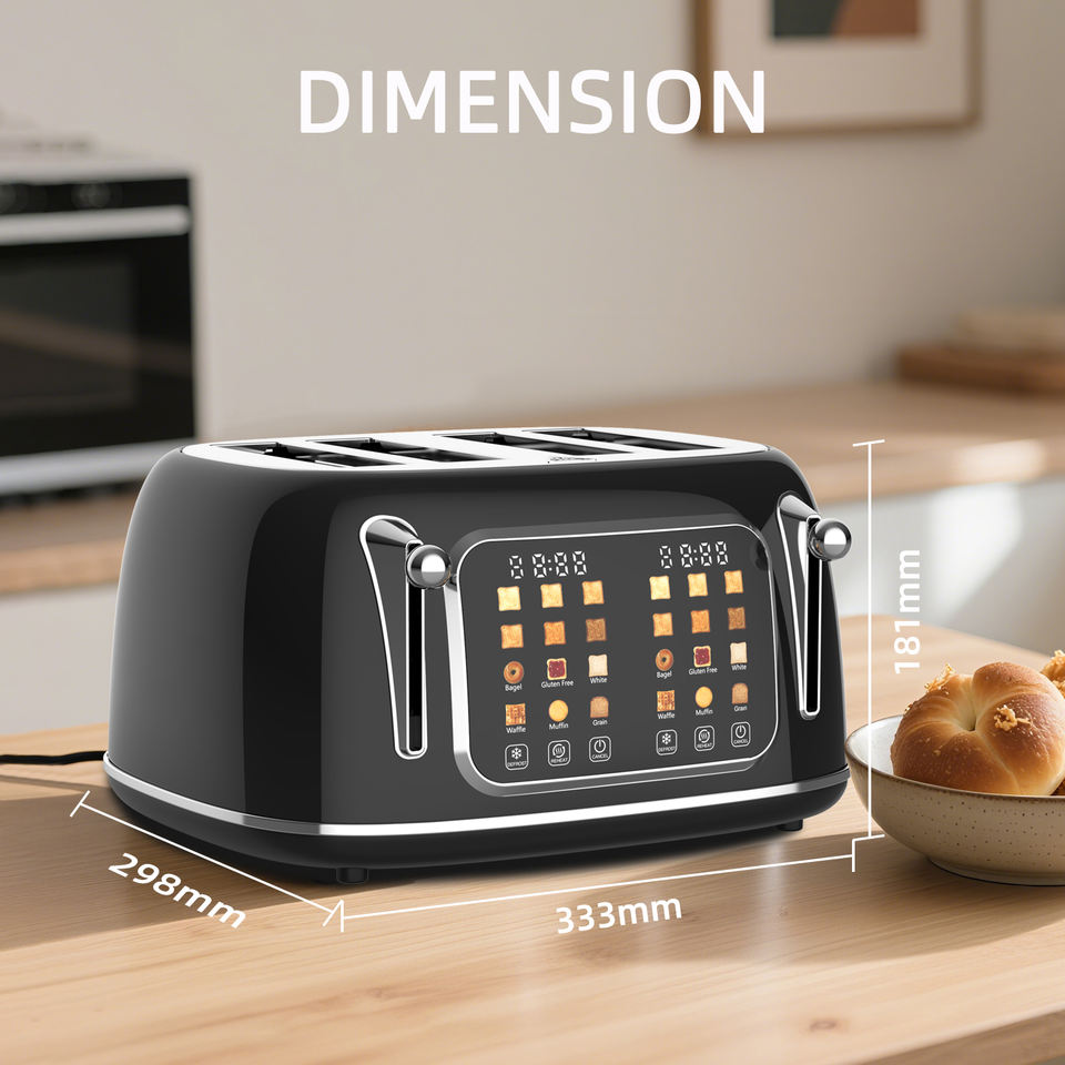 4 Slice Toaster with Touch Screen Control Electric Stainless Steel Smart Bread Toasters with 6 Bread Types Bagel Muffin Waffle