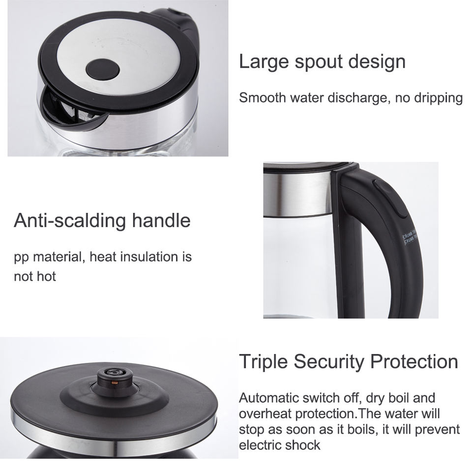 High Quality New Design Glass Electric Kettle Household Appliance with Tea Application