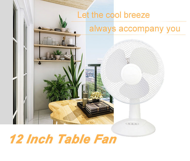 Quiet Cooling 12inch Black or White Electric Table Fan Plastic Oscillating Strong Desk Fan