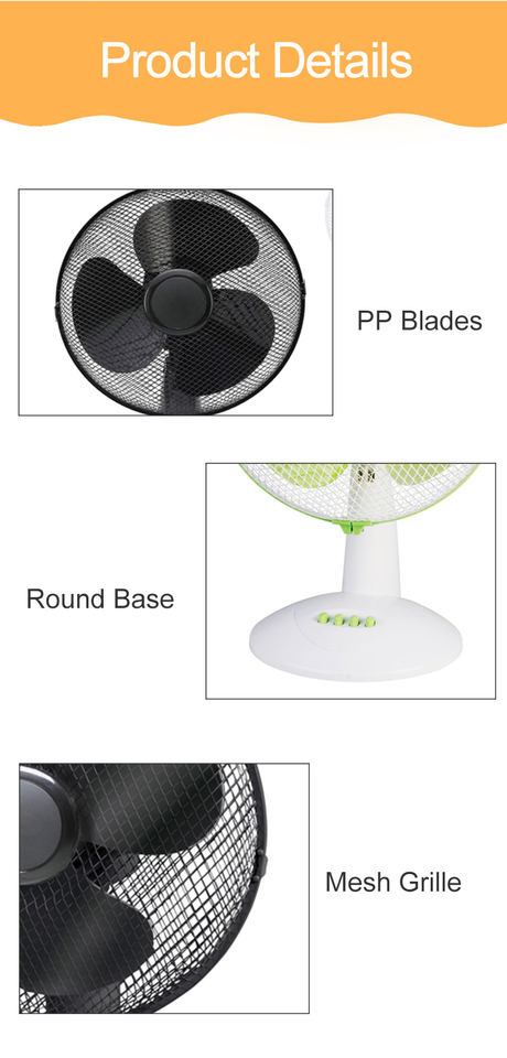 Quiet Cooling 12inch Black or White Electric Table Fan Plastic Oscillating Strong Desk Fan
