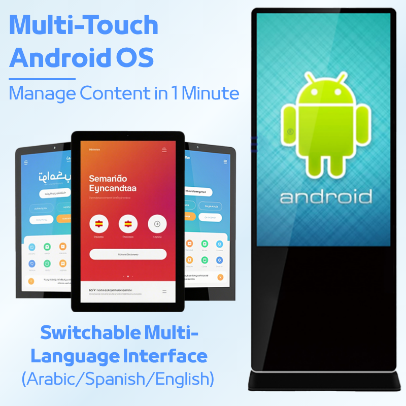 Hot Selling Android System Horizontal Display Interactive Information Touch Screen Monitor Kiosk Floor Stand Shopping Mall