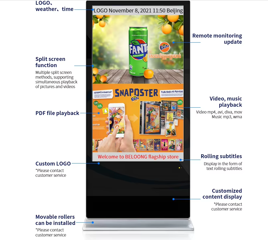 32/43/49/55/65 Inch Vertical Advertising Machine Floor Touch One Machine HD Display Query Touch Control