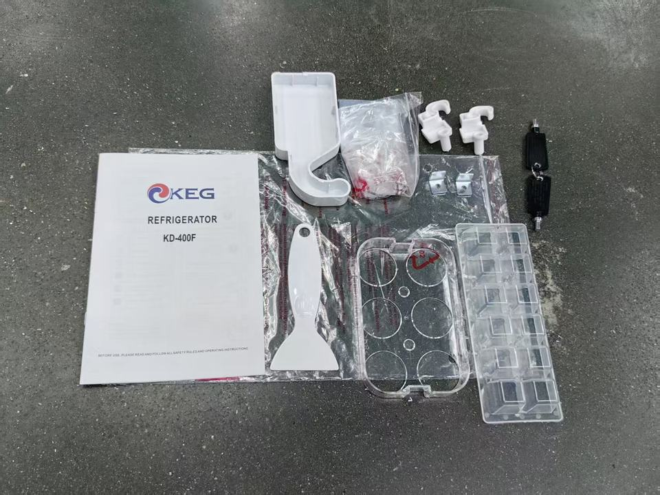 In Stock 400L 220V 50Hz White Color Outside Condenser With External Handle Double Door Defrost Refrigerator With Lock and Key