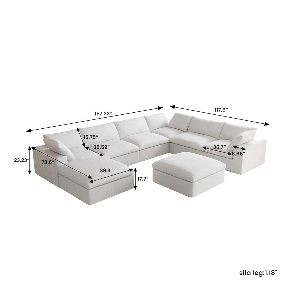 VOXHOME Hotel Lobby Living Room L Shape Corner Soft Washable Cloud Sofa White 6 7 8 9 Seater Modular Sectional Couch Sofa Set
