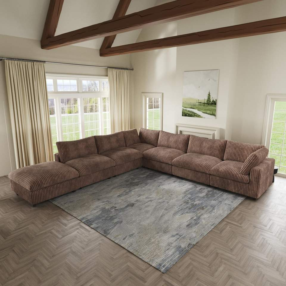 VOXHOME Hotel Lobby Villa American L Shape Corner Corduroy Soft Sofa White 7 8 9 10 Seater Modular Sectional Couch Sofa Set