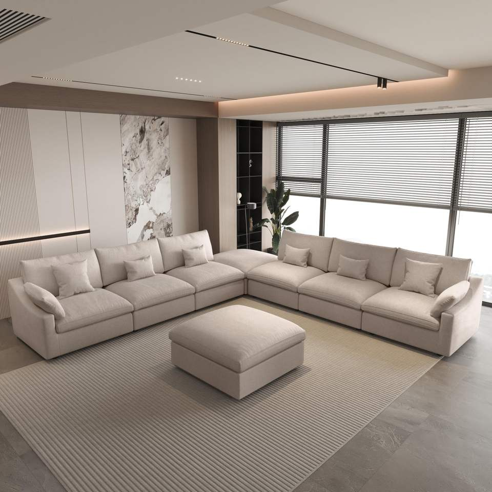 VOXHOME Hotel Lobby Villa American Modern Cloud White L Shape Corner Sofa 6 7 8 9 10 Seater Modular Sectional Couch Sofa Set