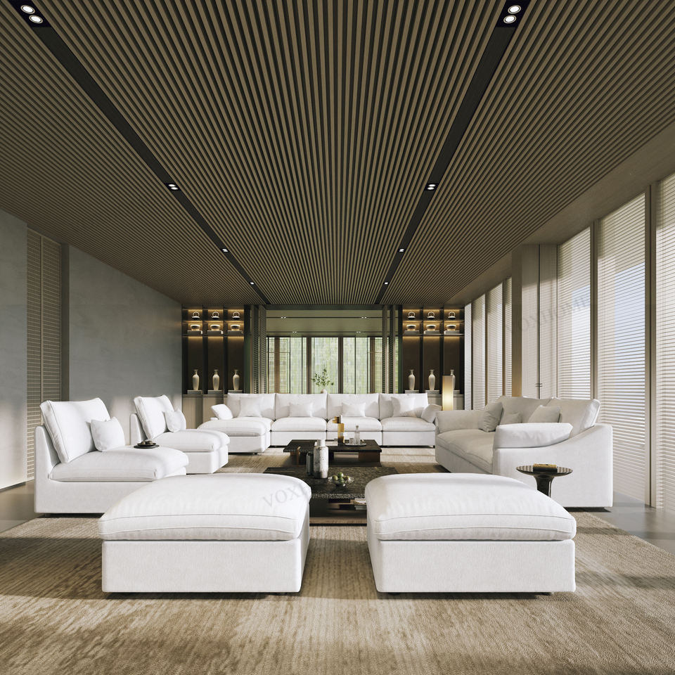 VOXHOME Hotel Lobby Villa American Modern Cloud White L Shape Corner Sofa 6 7 8 9 10 Seater Modular Sectional Couch Sofa Set