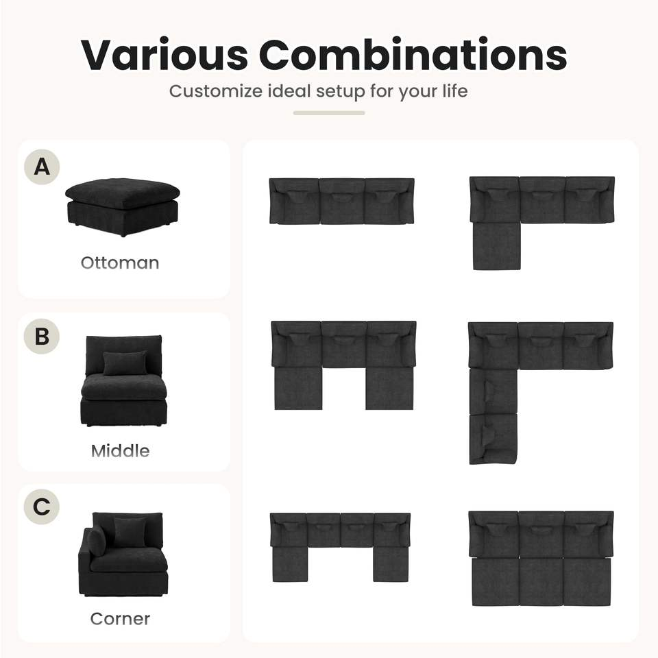 VOXHOME Hotel Lobby Villa American Modern Cloud White L Shape Corner Sofa 6 7 8 9 10 Seater Modular Sectional Couch Sofa Set