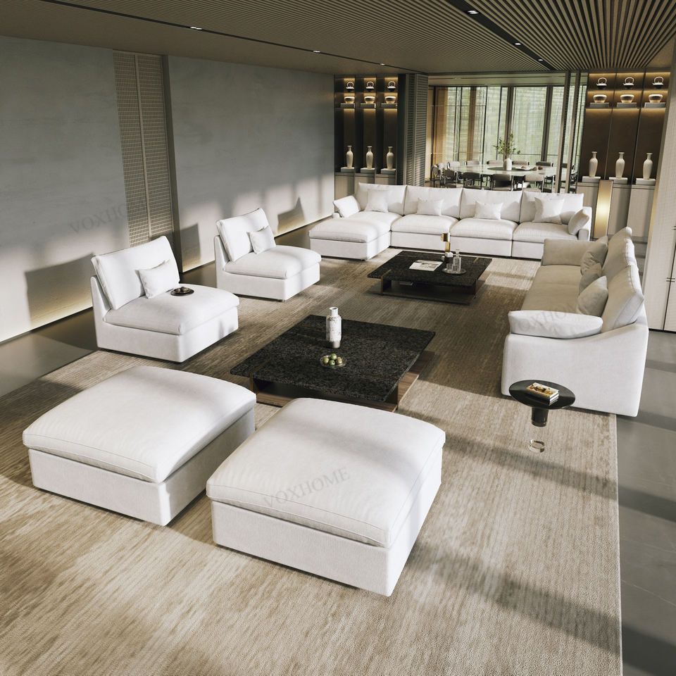 VOXHOME Hotel Lobby American Modern Furniture Down Feather Cloud Sofa White 7 8 9 10 Seater Modular Sectional Couch Sofa Set