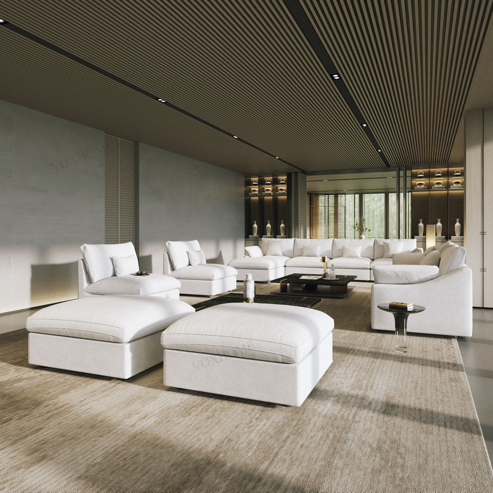 VOXHOME Hotel Lobby American Modern Furniture Down Feather Cloud Sofa White 7 8 9 10 Seater Modular Sectional Couch Sofa Set