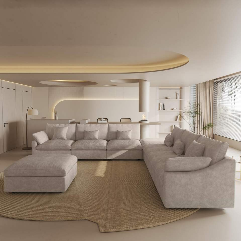 VOXHOME Hotel Lobby American Modern Furniture Down Feather Cloud Sofa White 7 8 9 10 Seater Modular Sectional Couch Sofa Set