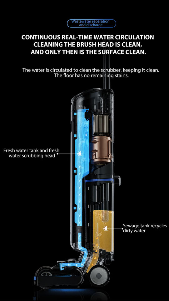 ROHS CE KC 9500pa 120W Brushless Motor 450ml Sewage Wet and Dry Washer Floor Water Wet Dry Vacuum Cleaner and Mop for Home Use